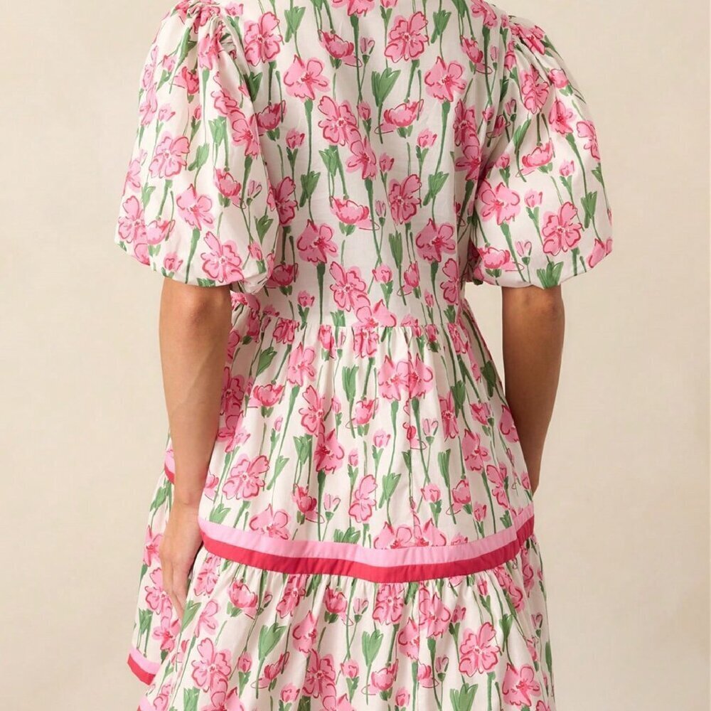 Pink Cute Y2k Women's Babydoll Mini V Neck Sundress - Picture 2 of 4